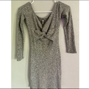 Beautiful long gray sleeve twisted front dress